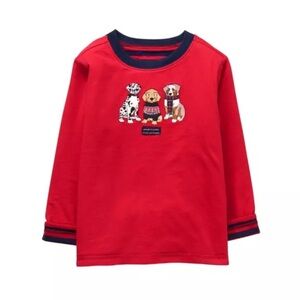Janie and Jack crimson & crimson stripe reversible Red Long Sleeve Tee Dog